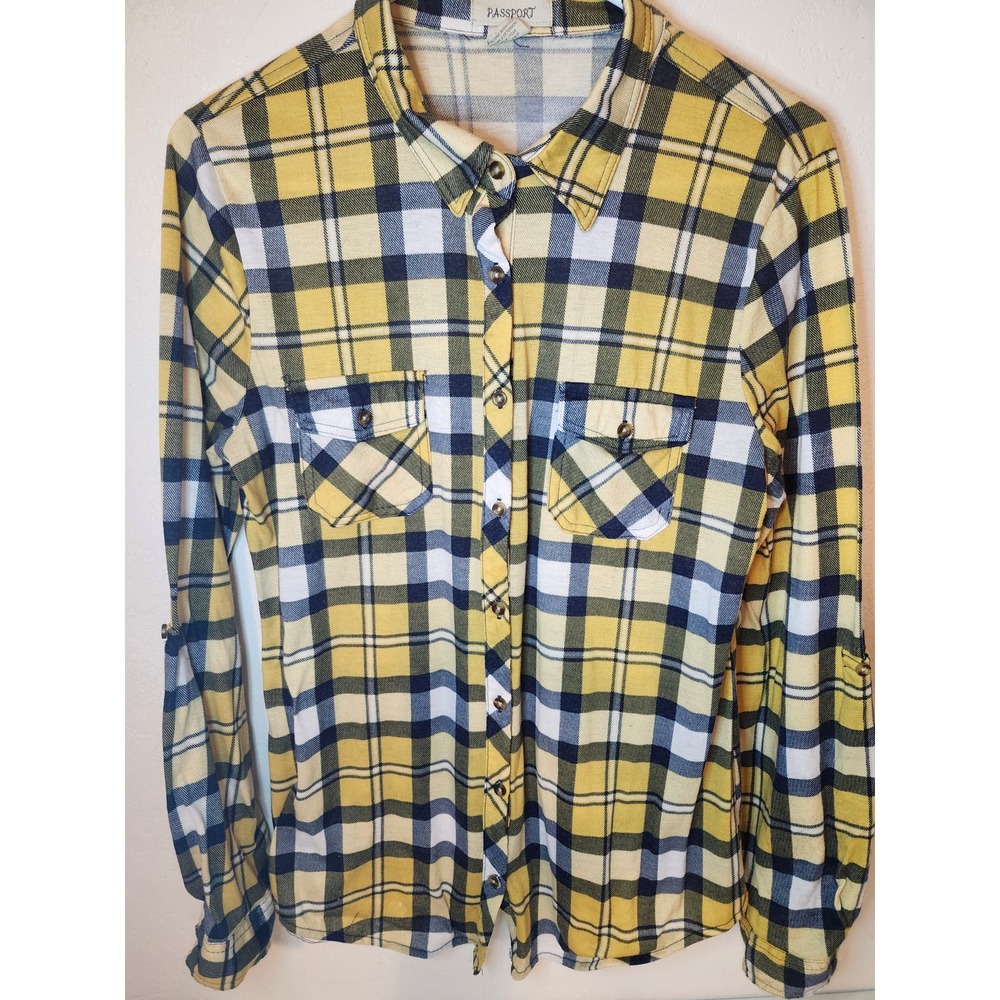 Passport yellow plaid long sleeve button up shirt